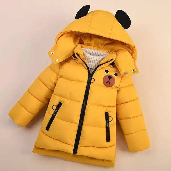 Chaquetas Chaqueta de invierno para bebés, Color sólido, patrón de oso de dibujos animados, prendas de vestir con capucha gruesas para mantener el calor, abrigo de algodón para niños de 1 a 6 años