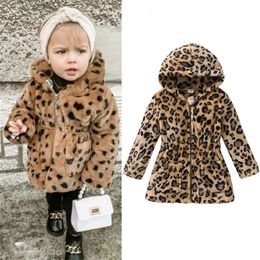 Jassen Winter Baby Meisjes Kleding Nepbont Fleece Jas Warme Jas Luipaard Elastische Taille Baby Capuchon Bovenkleding 231018