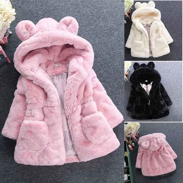 Vestes d'hiver pour bébés filles, vêtements en fausse fourrure, manteau polaire, veste chaude de concours de neige, combinaison de neige de noël 1-8 ans, vêtements d'extérieur à capuche 230928