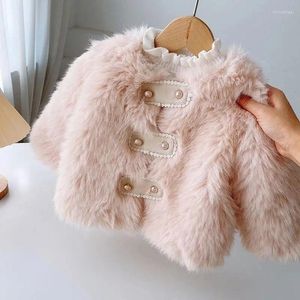 Vestes d'hiver pour bébés filles, manteaux en fausse fourrure, épais, prévention du froid, chaud et moelleux, coupe-vent rose, tenues d'extérieur