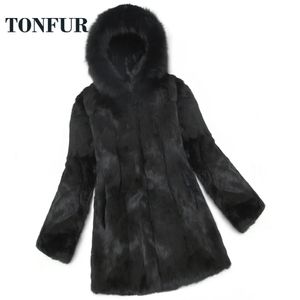 Vestes Mabillage d'hiver Femmes Real fourrure Fox Fourn Mather Madies Natural Rabbit Veste de fourrure Long Hooded Fur Svercoat Poches en gros de GOPS SR652