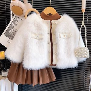 Jackets Winter Girls Coats Fashion Fashion Faux Fur Kids Corea Corea Falda de cuero Camisa de cuero Niñera ropa 231215