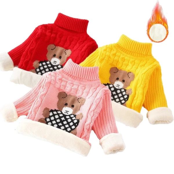 Vestes d'hiver enfants pulls plus velours épais col roulé pull garçons manteaux filles chaudes pull stretch ours tricoté fond 231027