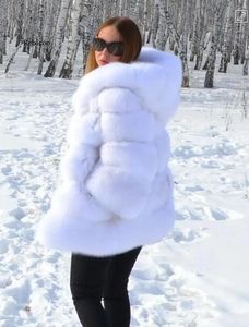 Vestes Hiver Warm Faux Fox Fur Sinccoat Women Femun Fur Mateft With Hood Elegant High Quality épaissis Fluffy Veste