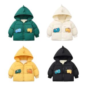 Vestes Hiver veste chaude pour bébé garçons coton dessin animé dinosaure épais à capuche Plus velours vêtements d'extérieur pour enfants manteaux enfants cadeau d'anniversaire 230310