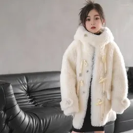 Vestes d'hiver en laine pour filles, manteau chaud en peluche de mouton véritable, pardessus chaud pour filles, veste à capuche de noël, A3085