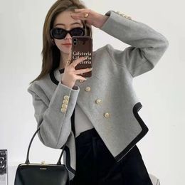 Jassen Vrouwen Elegant Cropped Tweed Blazers Office Lady Koreaanse Korte Onregelmatige Pak Jas Tops Vintage Casual Bovenkleding 230226