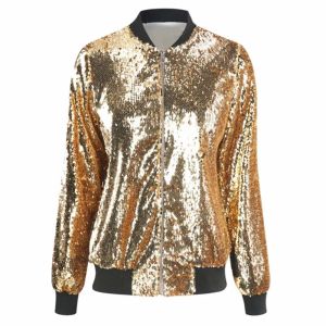 Vestes femmes veste à paillettes dorées dames de haute qualité grande taille fermeture éclair paillettes Bling Bomber veste d'extérieur