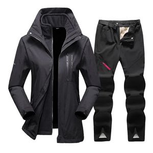 Vestes Combinaison de Ski pour Femme 3 en 1 Vestes de Ski de Neige d'hiver Veste et Pantalon de Snowboard épaissi Coupe-Vent Chaud Ensemble de Ski Alpin imperméable