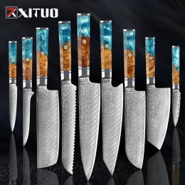 Xituo 19pc couteau de cuisine damas de haute qualité 67 couches japonais damas acier lame tranchante couteau de Chef ensemble de couteaux cadeau