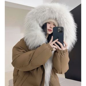 Jackets Ylou 2022 Winter Winter Dames Soild Fur White Duck Down Coats Nieuwe mode