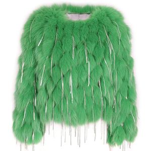 Jackets Yoloagain herfstmode glanzende pailletten Fringles Tassel Fur Jacket Ladies Fox Fur Jacket Women