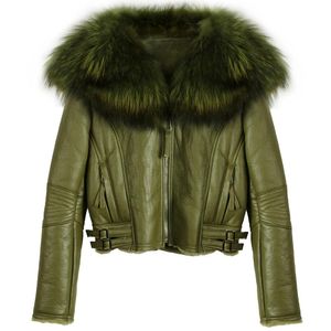 Jassen Yoloagain Winter Warm Grote Bontkraag Oversized Shearling Jas met Lamsbontvoering Dames Echt Leren Jas Dames