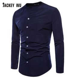 JACKEYWU Brand Casual Shirts Men 2019 Koreaanse mode kraagloze lange mouw shirt shirt Business Social Camisa masculina white5964962