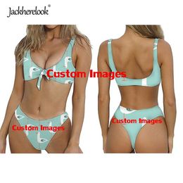 Jackherelook arrivée nœud papillon Bikinis ensemble personnalisé vos images P o imprimer femmes Sexy plage maillots de bain licou maillot de bain 220616