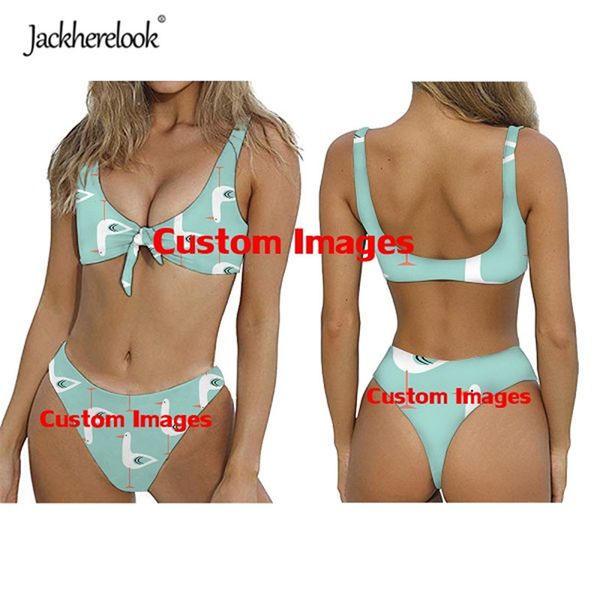 Jackherelook arrivée nœud papillon Bikinis ensemble personnalisé vos images P o imprimer femmes Sexy plage maillots de bain licou maillot de bain 220616