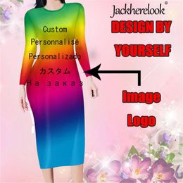 Jackherelook Image personnalisée imprimer à manches longues femmes fronde robe de soirée Sexy robes moulantes pour dames Vestido Drop 220616