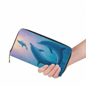 Jackherelook Women Lg Wallet Fi New Dolphin Print Mey Bag Mey Exquisito Custom Gift Ladies Leather Ced Cid Tomse Purse D499#