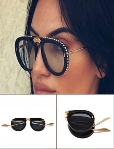 Jackjad nouvelle mode pliant Portable Style pilote lunettes De soleil femmes diamant décoration pli marque Design lunettes De soleil Oculos De Sol C3453707