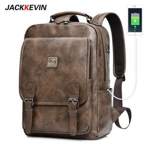 Jackkevin Sac à dos en cuir rétro pour hommes multifonctions de grande capacité Sac à dos de voyage Sac à dos pour ordinateur portable étanche Mochila 210929