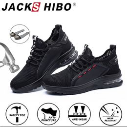 Jackshibo Hollow Breathable Men Work Safety Antismashing Steel Teen Cap Working Boots Construction Indewistable Shoes Y200915