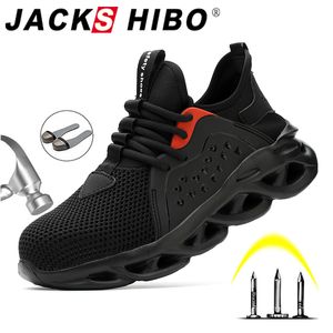 JACKSHIBO Chaussures de sécurité de travail pour hommes Bottes respirantes d'été Travail en acier Toe AntiSmashing Construction Sécurité Travail Baskets Y200506
