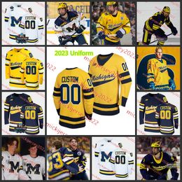 Jackson Hallum 2023 Jersey de hockey uniforme 13 T. J. Hughes Steve Holtz Dylan Duke Seamus Casey Noah West Tyler Shea Johnny Druskinis Michigan Wolverines Jerseys