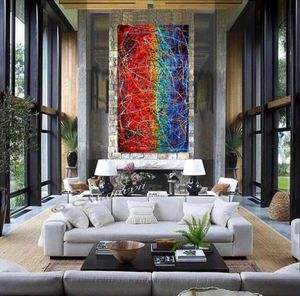 Jackson Pollock Drip Style Art Blauw Rood Schilderij extra groot Olieverfschilderij o Canvas Moderne Muur Kunstwerk oversize kunst Style4277063