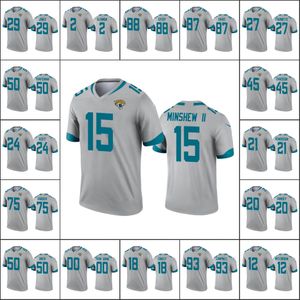 Jacksonville''Jaguars''Men # 45 K'Lavon Chaisson 15 Gardner Minshew 20 Jalen Ramsey Personnalisé Femmes Jeunes Argent Maillot inversé