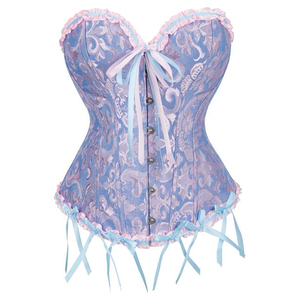 Jacquard corset top bustier exagérément femme sexy lacet up brocade lingerie basques vintage fête costume