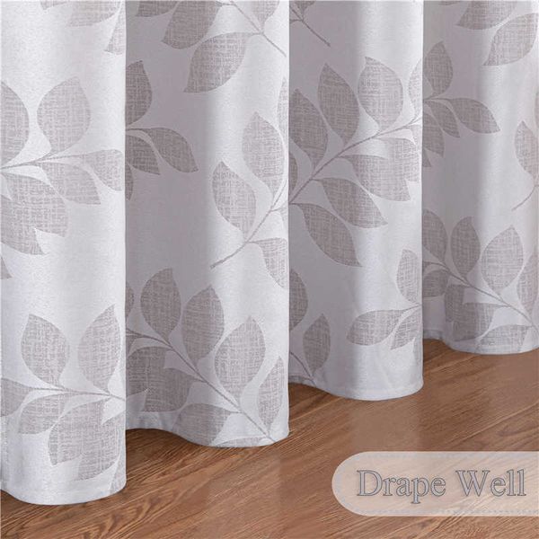 Cortina Jacquard para dormitorio, sala de estar, cocina, ventana, decoración de patrón de hojas modernas de lujo, cortinas opacas, gris, marrón, personalizado 210712