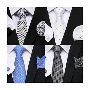 Jacquard mode marque soie cravate mouchoir bouton de manchette ensemble cravate chemise accessoires Mans or Plaid jour de l'indépendance