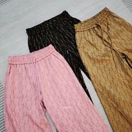 Pantalones elásticos informales con letras Jacquard para mujer, pantalón de pierna ancha, holgado, cómodo, de cintura alta, adelgazante, de pierna ancha, para primavera