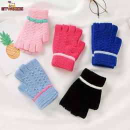 Jacquard tricoté hiver chaud demi-doigt pour les élèves écrivant des gants sans doigts enfants enfants filles garçons 4-8t l2405