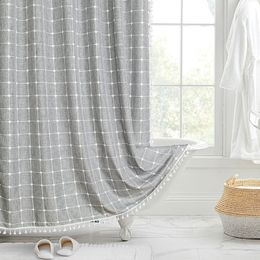 Rideau de douche en lin Jacquard avec glands rideaux de bain épais imperméables nordiques pour salle de bain baignoire couverture de bain avec crochets 240313