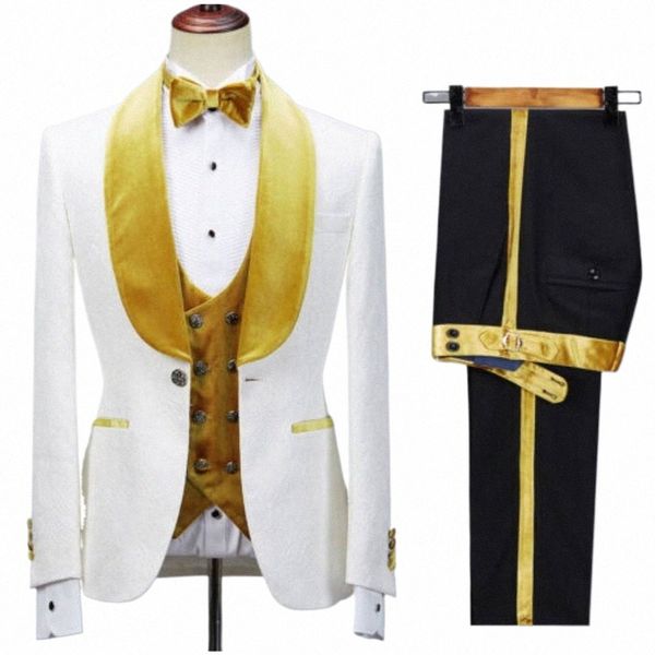 Jacquard Hommes Costumes Veet Châle Revers Homme Vêtements Sur Mesure Marié De Mariage De Bal Tuxedos Sur Mesure Blazer 3 PCS Veste + Pantalon + Gilet 07vv #