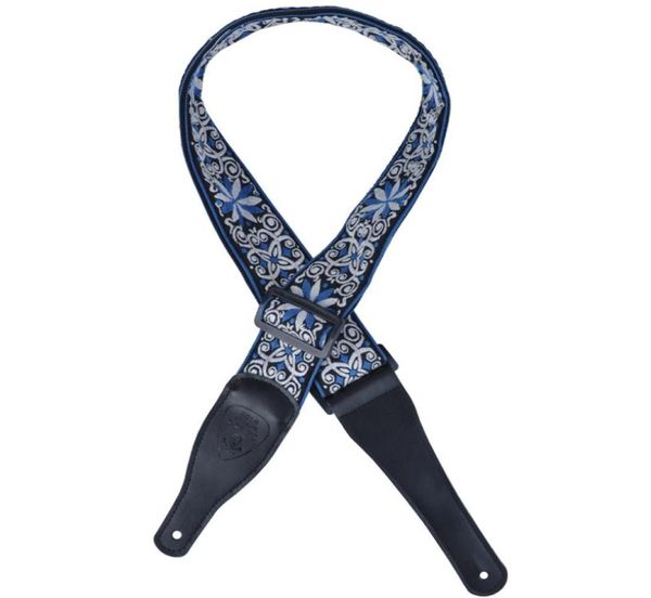 Jacquard Nylon Bass Strap doble capa 25 mm con extremos de cuero Blue2824160