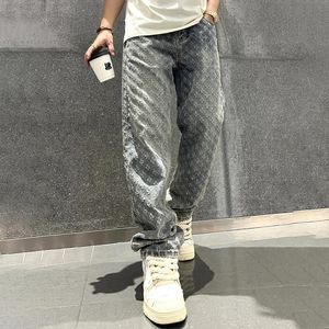 Jacquard patroon denim broek mannelijke rechte passende flodderige bodems in nooddeed brede jeans voor mannen 240415