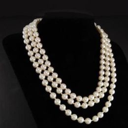 Jacqueline Kennedy Première Dame Triple Strand véritable Collier de Perles Blanches 17-19 191G