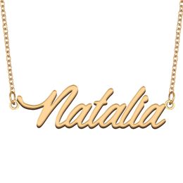 Natalia nom colliers pendentif personnalisé personnalisé pour femmes filles enfants meilleurs amis mères cadeaux 18 carats plaqué or acier inoxydable