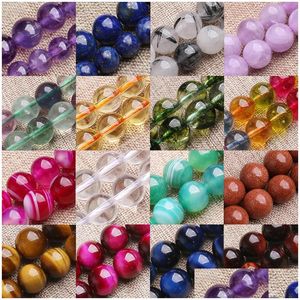 Jade 6Mm / 8Mm / 10Mm Guérison Perle De Pierre Ronde Précieuse Pour La Fabrication De Bijoux Bricolage Bracelet Collier Cristal Entretoise Perles Lâches Drop Delivery Dhurs