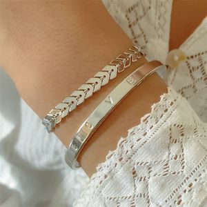 Jade Bangle armband Link Chain Chains mode sieraden eenvoudige brede legering vrouwen solide heren koppel goud dubbele blad letter liefde retro geometrische ketting