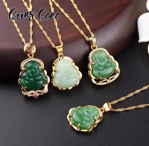 Jade Bouddha Pendant Gold Bijoux 24k Original Pink Amulet Chinese Style MAITREYA Collier pour femmes4201506