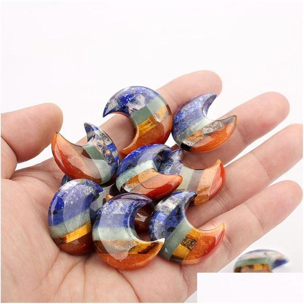 Jade Chakela Moon Handle Crystal Crafts Piedra natural Colorf Moonshape Ornaments Drop Delivery 202 Dhizc