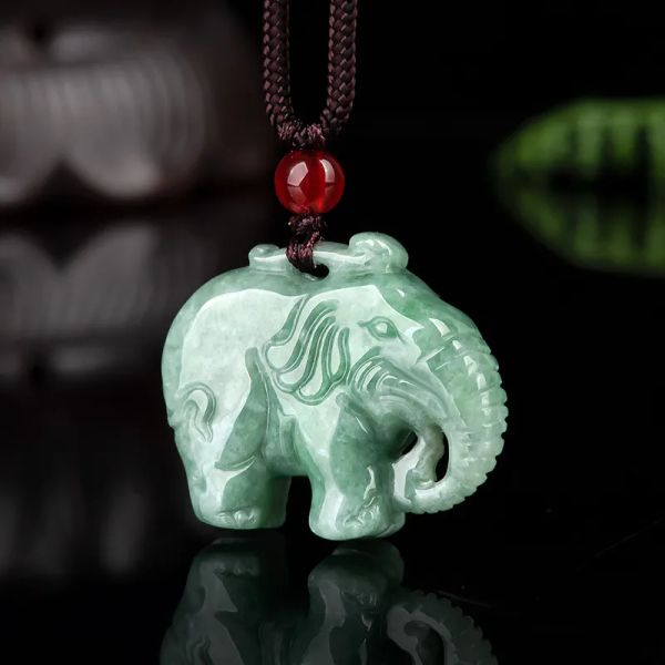 Pendentif éléphant de Jade, collier en pierre émeraude, bijoux en jadéite naturelle, breloques en pierres précieuses, amulette, pierres précieuses vertes