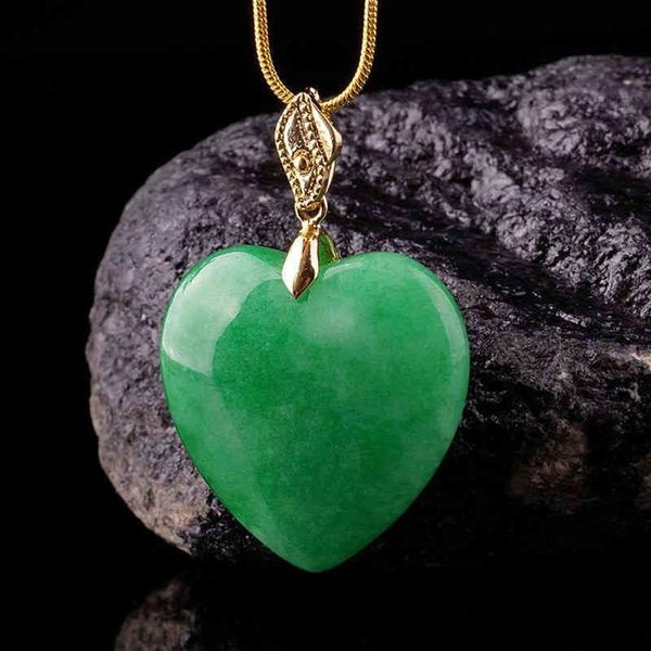 Jade coeur collier pendentif pierre 925 argent naturel mode charme colliers vert luxe bijoux accessoires homme réel Jadeite2555