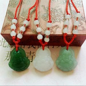 Jade imitation bouddha pendentif verre blanc Guanyin chaîne rouge collier amoureux bijoux2413