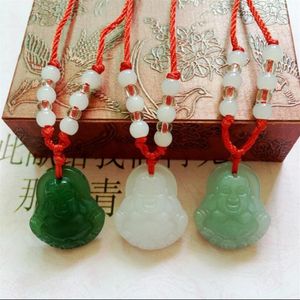 Jade imitation bouddha pendentif verre blanc Guanyin chaîne rouge collier amoureux bijoux336r