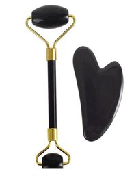 Rouleau de Jade et outils Gua Sha ensemble rouleau de Massage du visage en obsidienne noire naturelle planche de Guasha pierre de Jade lifting goutte jllRMB9234006