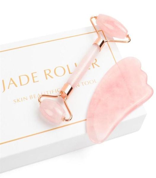 Rouleau Jade pour le visage 2 en 1 ensemble de masseurs de rouleaux Jade, y compris Rose Quartz et Gua Sha Straming Tooljade Facial Anti-Aging Face27965877